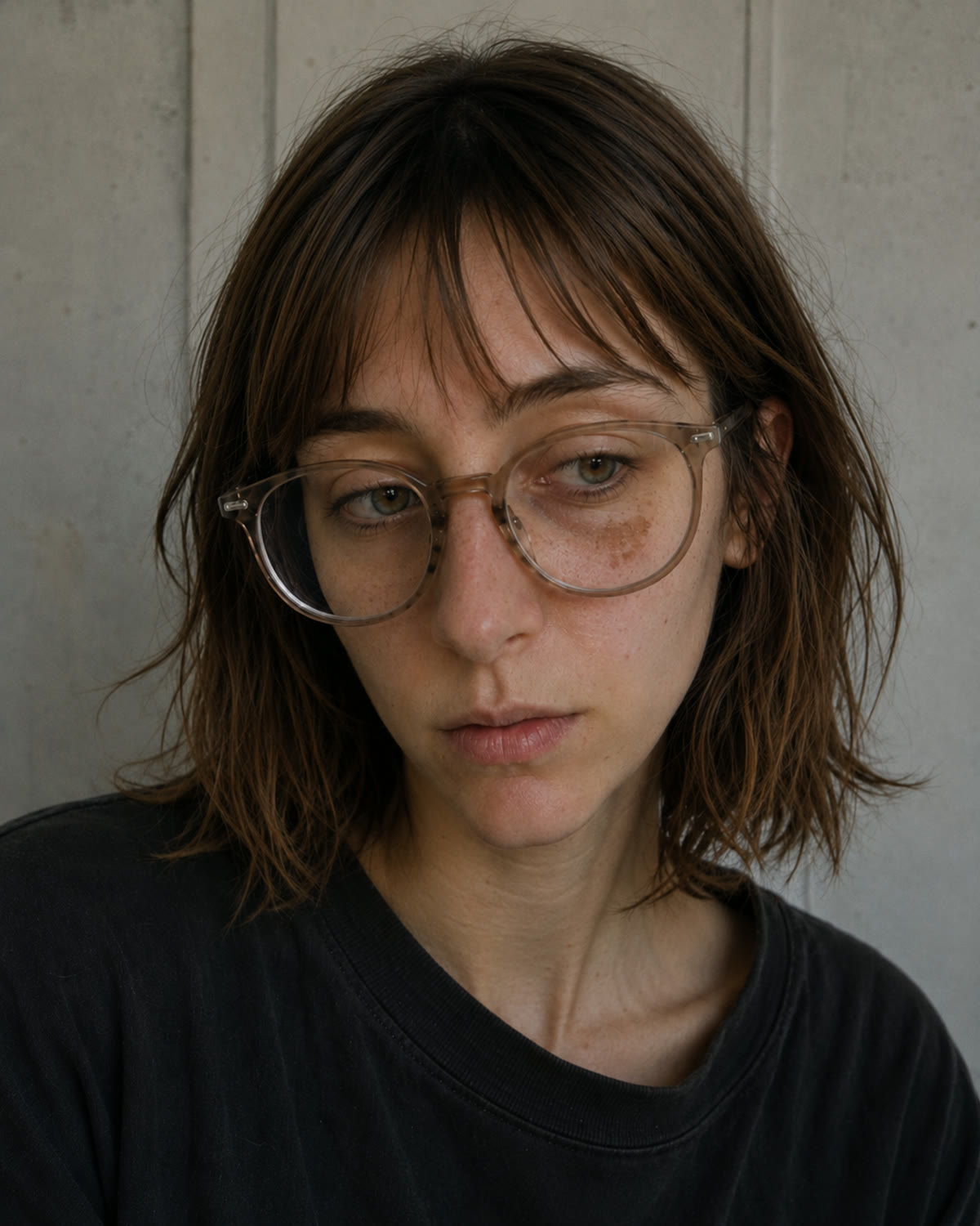 Emma Eidevik, looking down, birthmark under one eye
