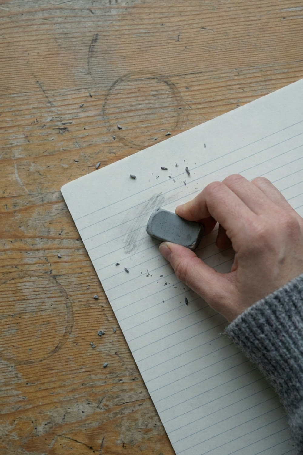 Eraser crumbs on paper